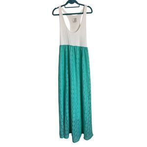 NYMPHE by Anthropologie Dress Womens Size L White Teal Lace Maxi Boho Coastal